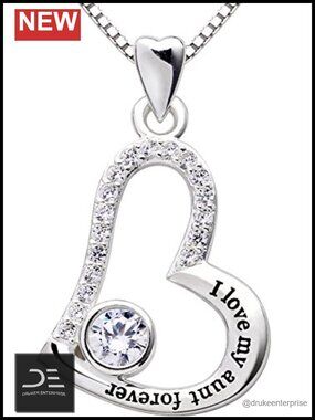 Sterling Silver I Love My Aunt Forever Heart Pendant Necklace 17.7in Box Chain